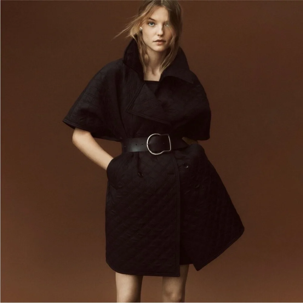 Mayson the Label Cape Coat‎ Womens One Size Black Quilted Double Breasted NEW
